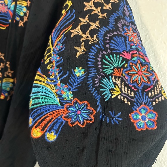 Farmers Market 3x Vibrant Floral Embroidered Black Boho Tunic Festival - Picture 16 of 16